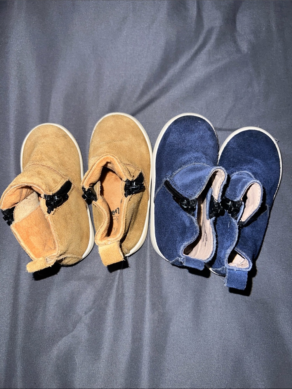 Monkey Feet Kids Suede Boots in Tan and Navy Blue